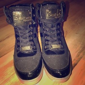 Bebe Krysten Black HiTop Light Up Sneakers.